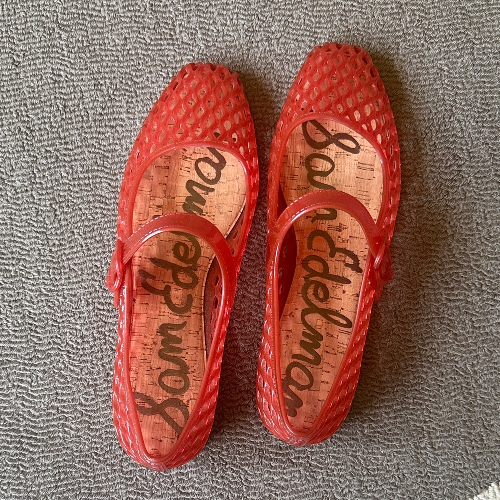Sam Edelman Red Jelly Mary Jane Flats with Lattice Detail - Picture 1 of 7